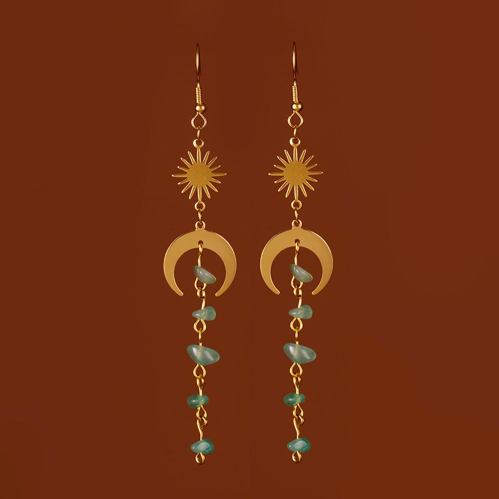 New Bohemia Fashion Crystal Earrings Birthstone Earrings Rose Quartz Moonstone Peridot Raw Crystal Black Tourmaline Wholesale