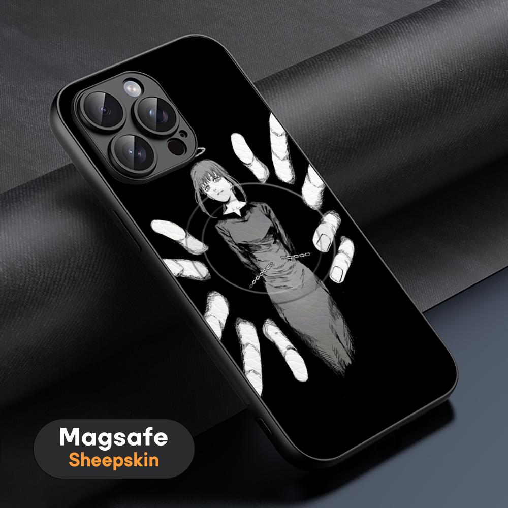 Makima X mitaka asa Chainsaw Phone Case For iPhone 16 15 14 13 12 11 Plus Pro Max  High-end Luxury Magsafe Sheepskin