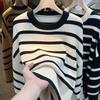 Sweater Pullovers Tops Women Long Sleeves Contrast Stripes Autumn Winter Oversized  Loose Long Sleeve Pullover Tops