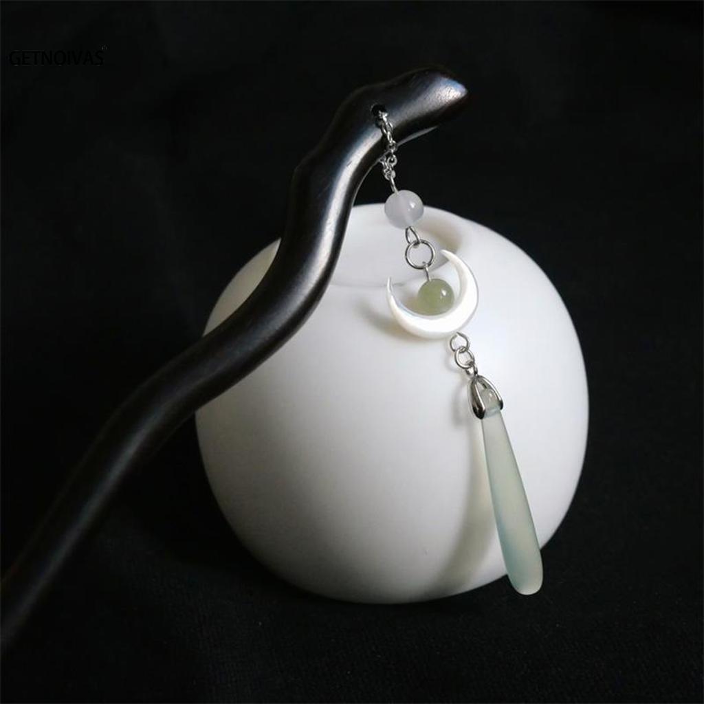 Bețișoare de păr din lemn în stil chinezesc vintage pentru femei fete, agrafă de păr cu ciucure lună, agrafă de păr, bijuterii de cap Hanfu, accesorii de păr