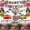 38Pcs Cartoon Birthday Party Supplies, Cartoon Decorations Set - Cartoon Birthday Decorations Banner Tablecloth & Cars Balloons Cake Topper Etc