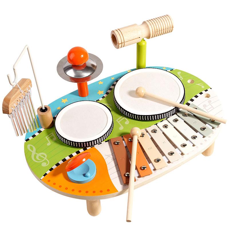 Children'S Wooden Multi-Functional Drum Kit Percussion Organ Chimes Percussion Instrument Music Enlightenment Early Education Educational Toys