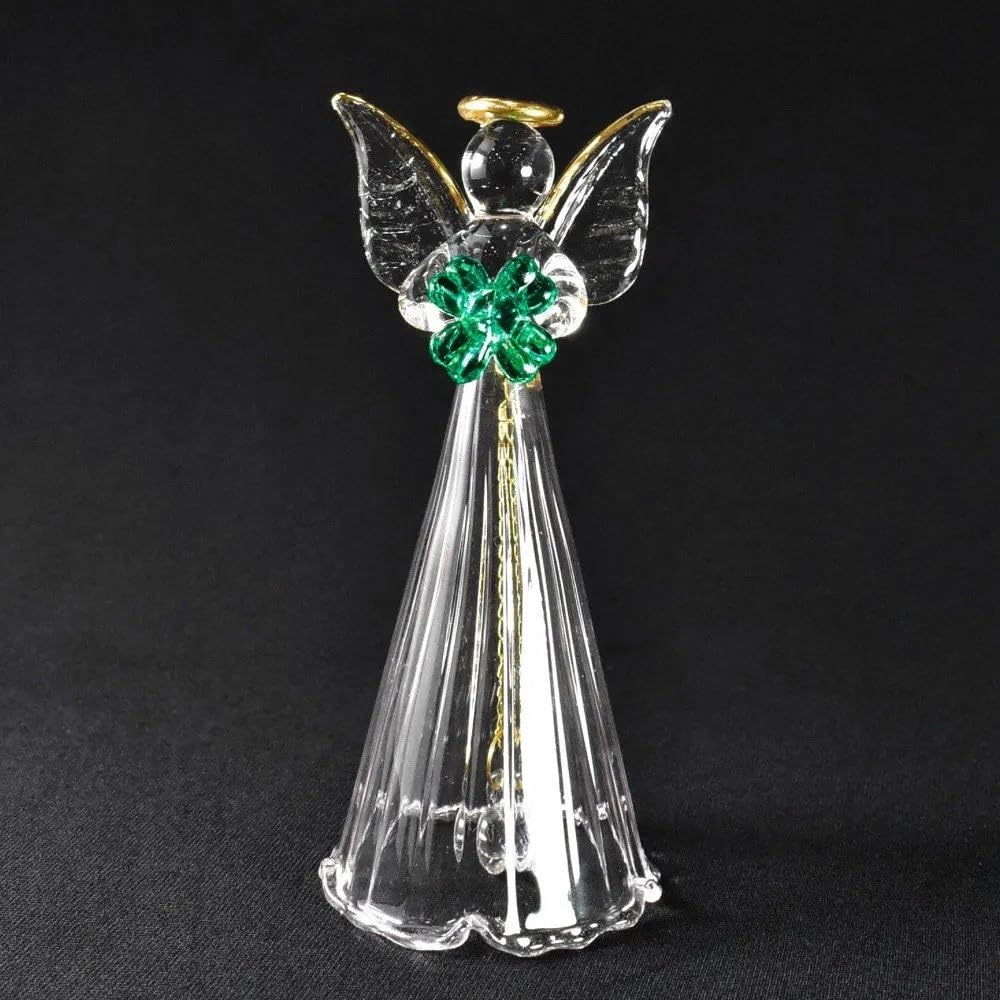 Four Cart Cute Handmade Glass Craft [Angel Bell] Happy Clover x 6 Piece Set