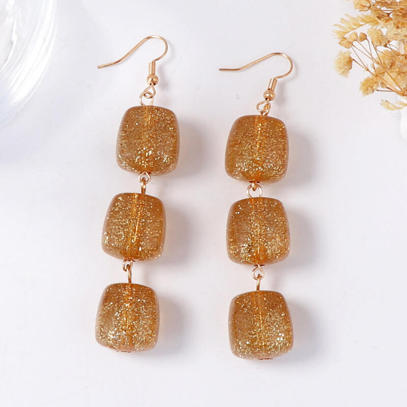 Geometric Square Color Resin Splicing Drop Earrings for Women Ladies Trend Ethnic Style Hook Earrings Holiday Jewelry Wholesale