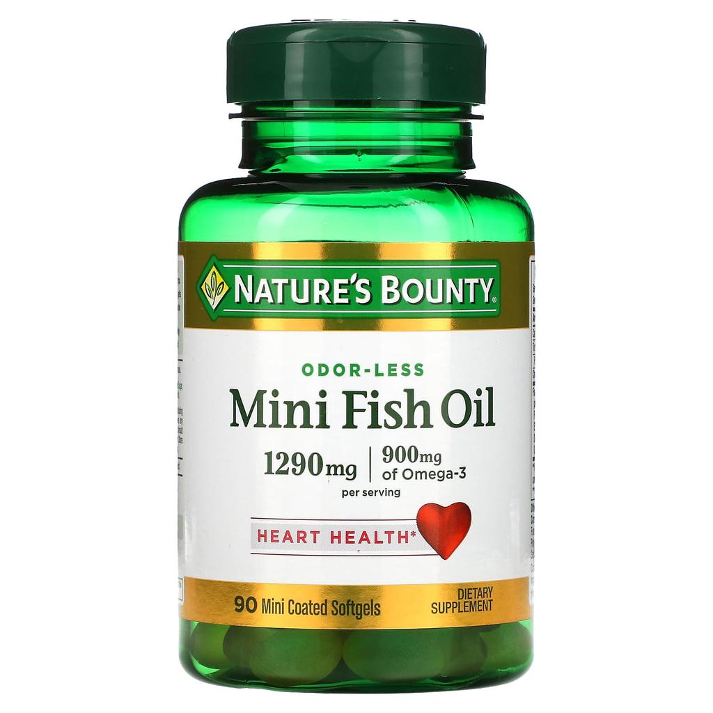 Nature's Bounty Unscented Mini Fish Oil, 1,290 Mg, 90 Mini Coated Softgels (645 Mg Per Softgel)