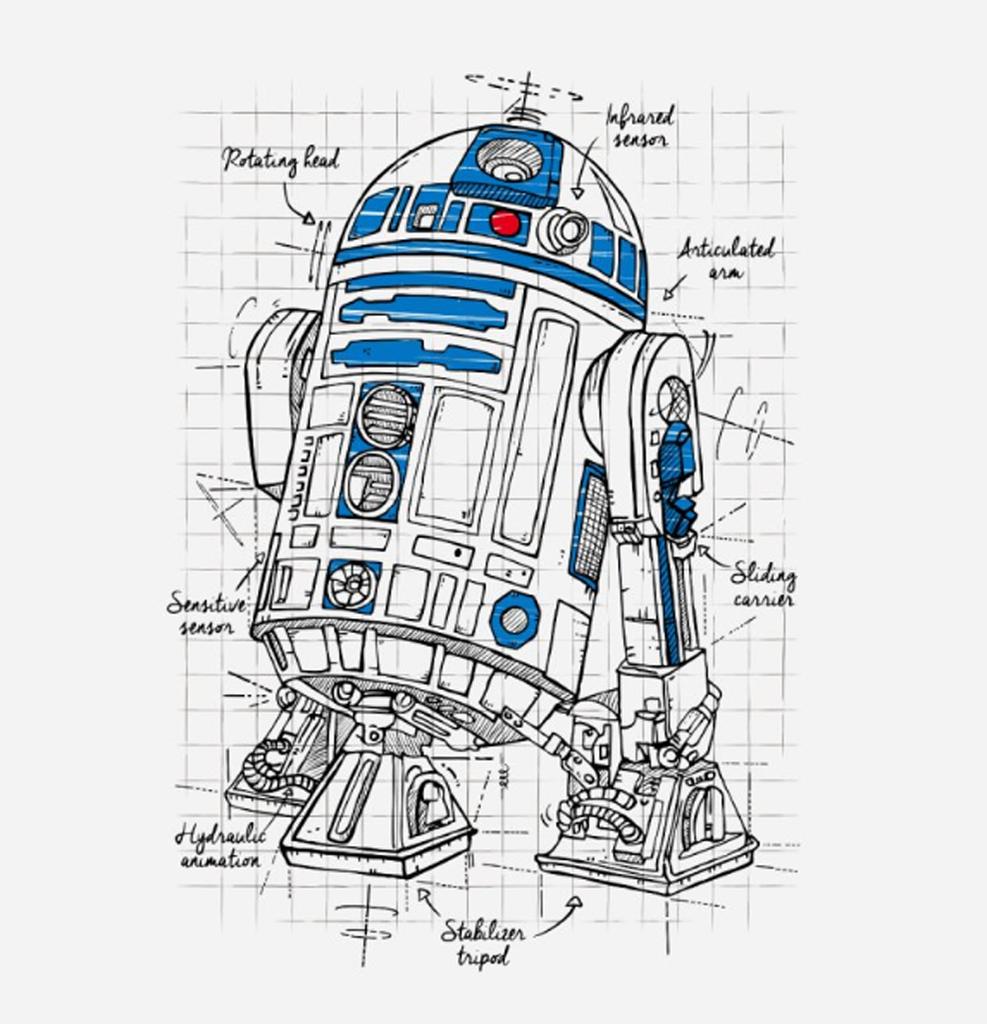 Retro Movie Droid R2-D2 Blueprint T-Shirt. Summer Cotton Short Sleeve O-Neck Unisex T Shirt New S-3XL