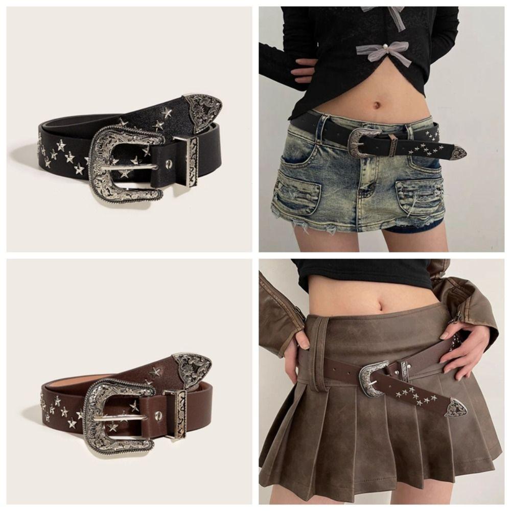 Punk Y2K Wide Belt Retro PU Leather Waistbands Vintage Star Rivet Waist Belt  Waist Seal