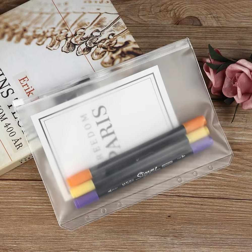 5pcs Transparent Zipper PVC Storage Bag Antioxidant Matte A5/A6 Cash Envelope Information Storage Folder School Office Supplies