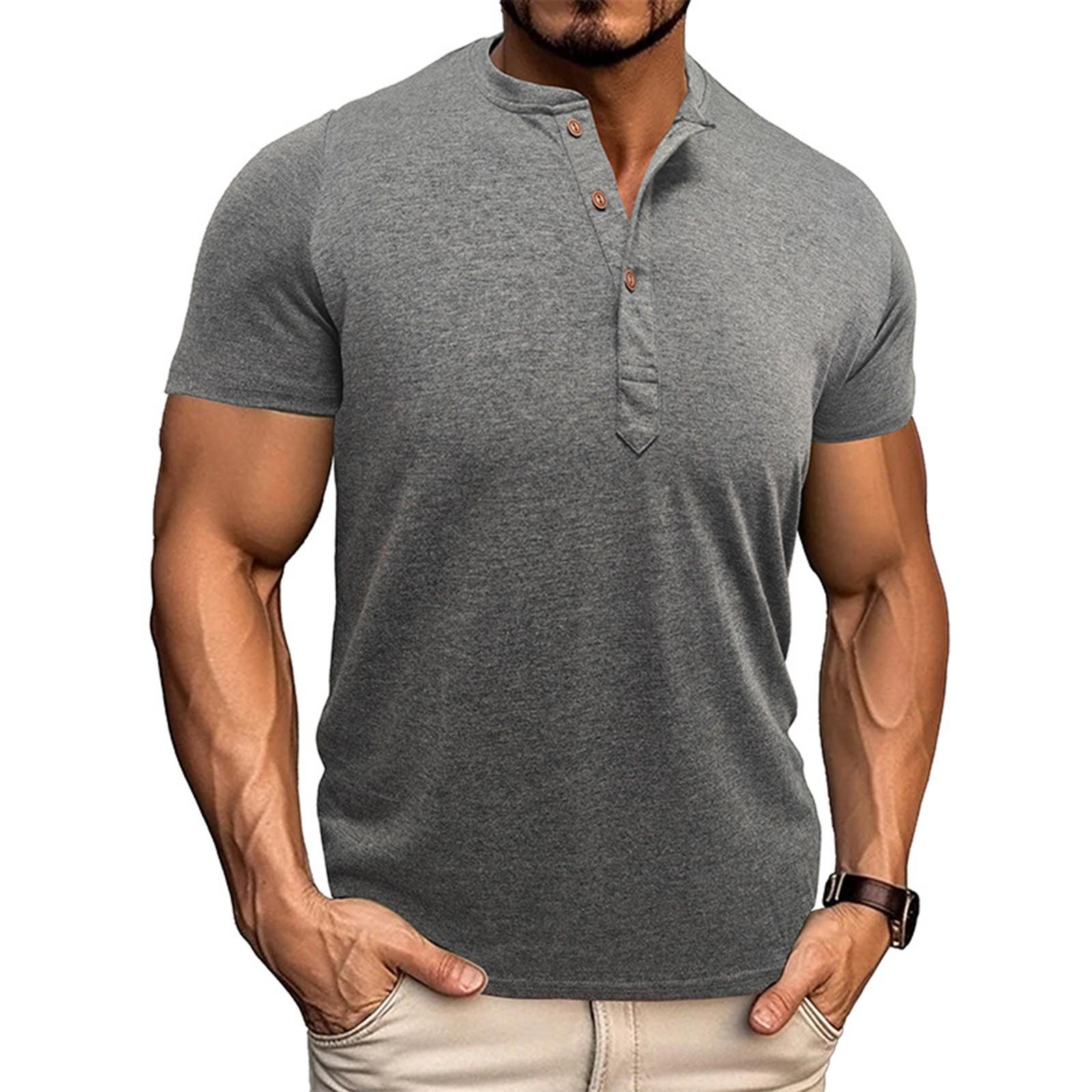 

Мужская летняя однотонная винтажная футболка с коротким рукавом и эластичной спортивной тканью XL