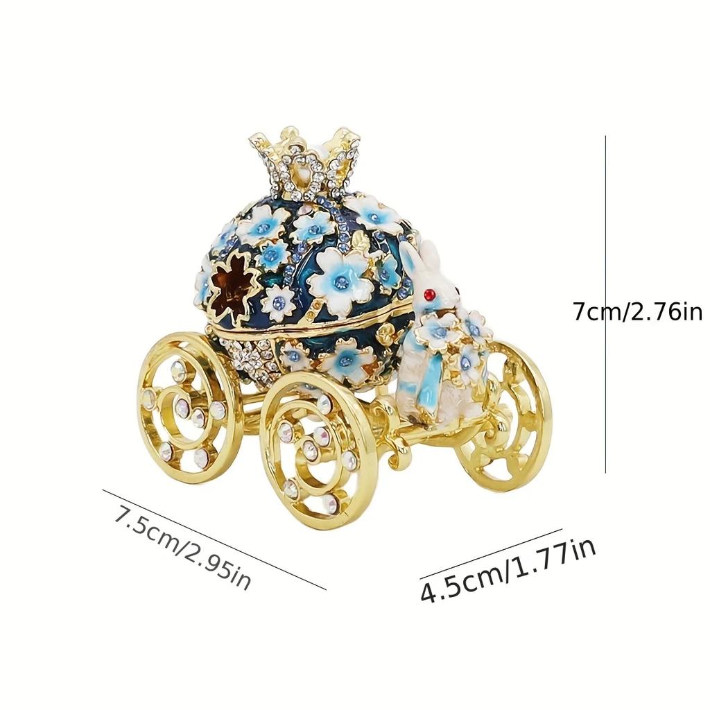 1pc Pink Cherry Blossom Rabbit Carriage Jewelry Box Enamel Craft Alloy Box Small Gift Ornament
