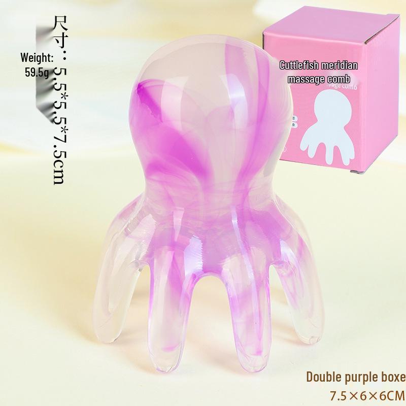 Pink Octopus Portable Scalp Massager Comb with Wide-Tooth Gua Sha Design