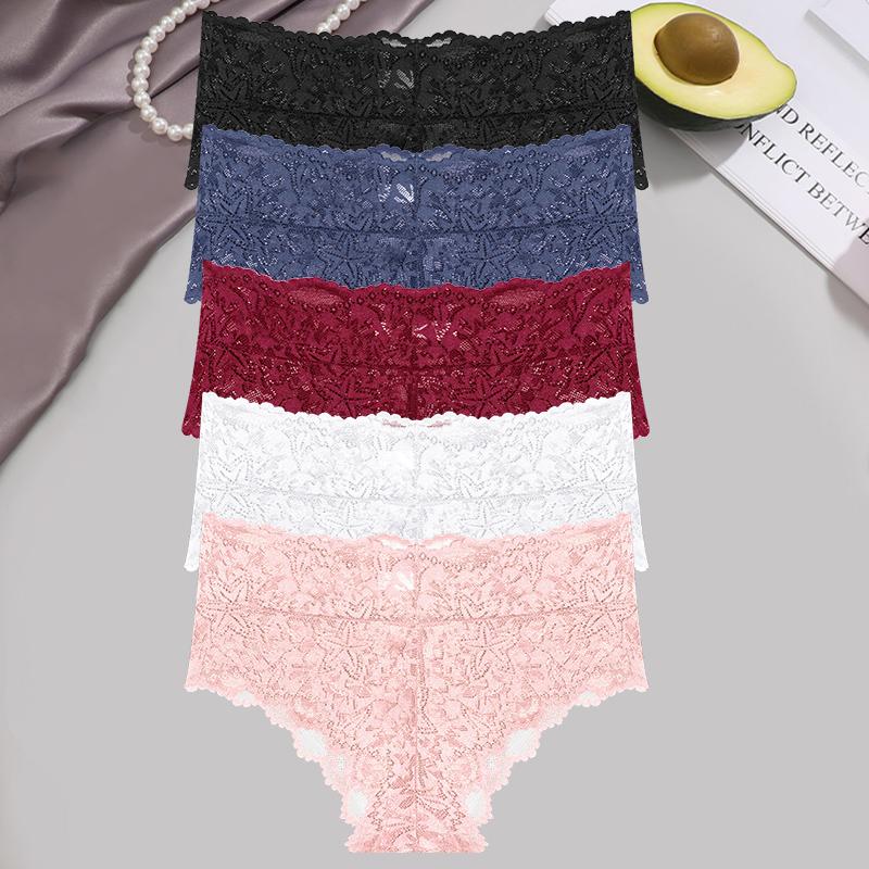 5Pcs/Set Sexy Floral Lace Panties Women Briefs Low Waist Soft Lingerie Comfortable Female Underwears Girls Intimates Panties