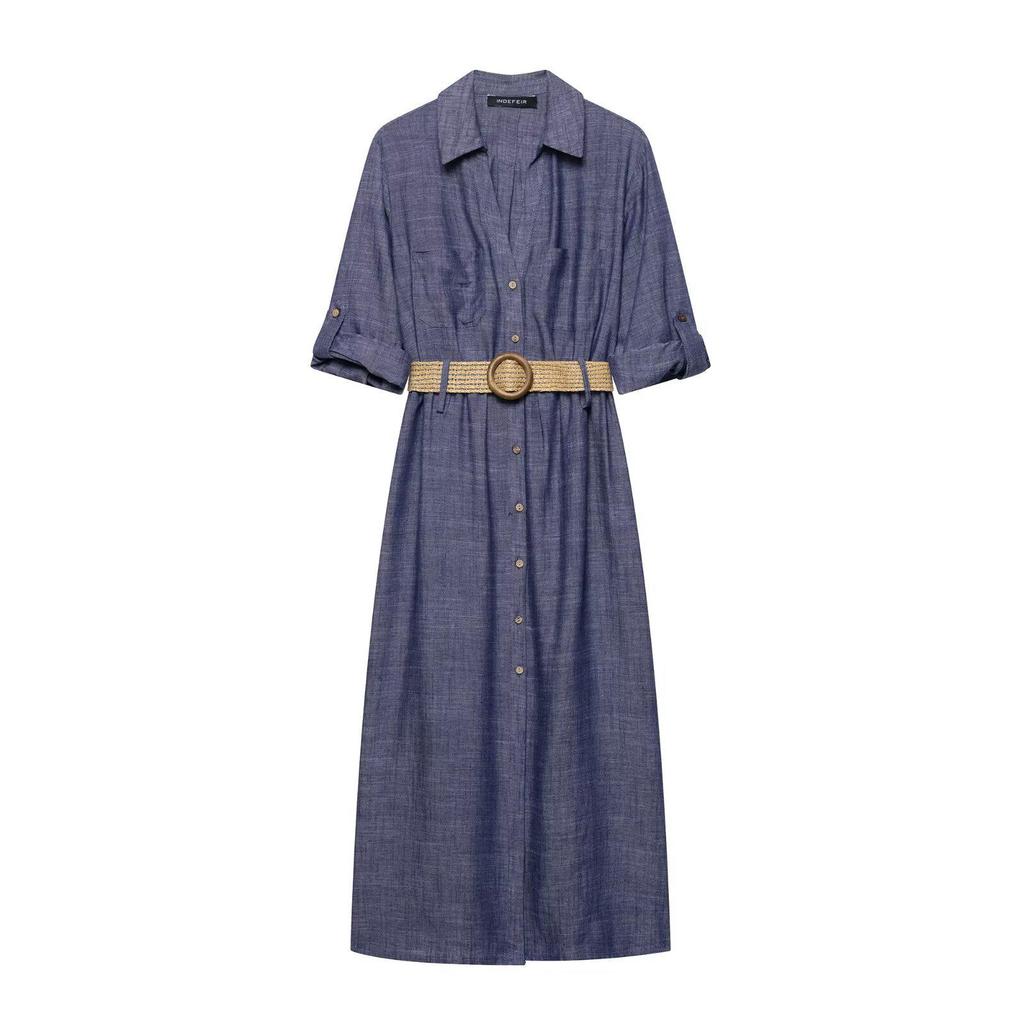 TAOP&ZA Women's Elegant Summer Midi Dress with Belt