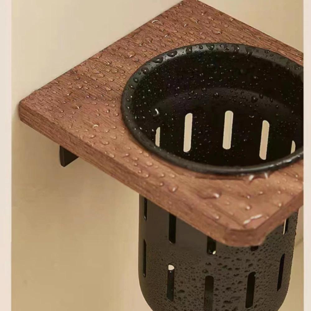 Premium Accessories High Quality Walnut Metal Toilet Brush Holder Wall Mounted No Dead Toilet Brush Storage Rack Bathroom Shelf Toilets Set