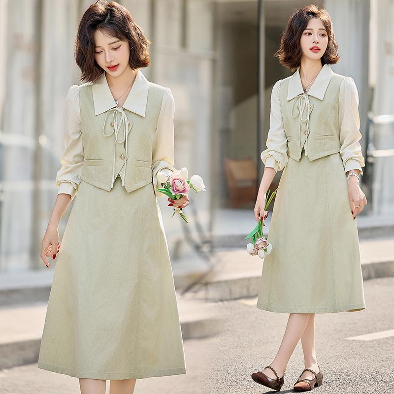 

2025 Ретро Весна/Осень Двухпредметное Платье с Джинсовой Вставкой MJ2515 - Приталенное, Стильный Дизайн XL 60-65 kg