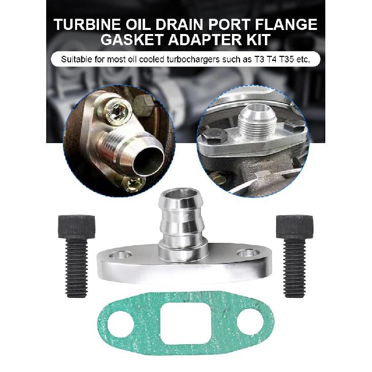 Turbo Oil Drain Outlet Flange Gasket Adapter Kit 10AN Fitting for T3 T4 T35 T40 T60 T70
