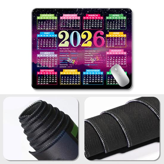 2026 Calendar Mouse Pad Rectangle Waterproof Home Office Gaming Computer Laptop Mousepad Desk Mat with Non-slip Rubber Base PC Accessories