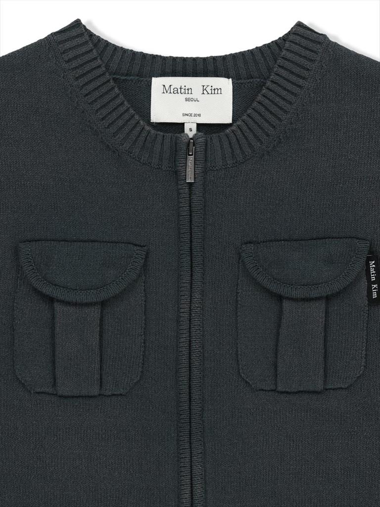 [Matinkim] Pocket Washed Knit Vest in Charcoal