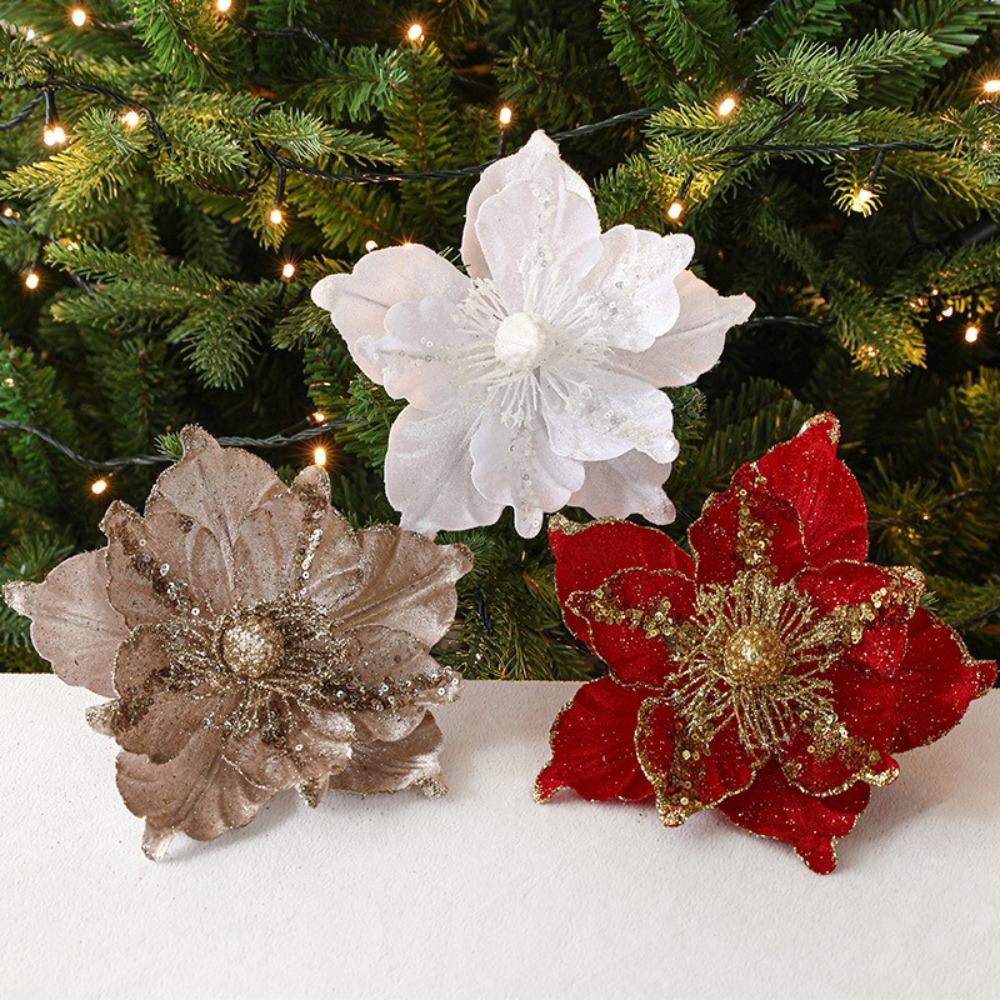 New 20cm Christmas Flowers Large DIY Poinsettia Glitter Flower Fake Flowers Merry Christmas Xmas Tree Decorations