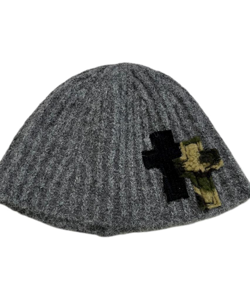 SK8ER ROCK Tone On Tone Cross Beanie ((Gray))