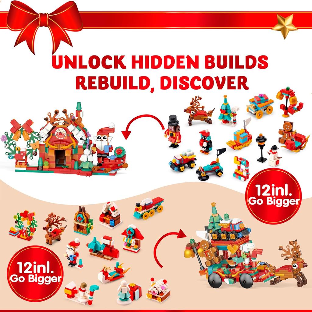 JOYFY 2025 Christmas Advent Calendar Building Blocks 24 Days Christmas Theme Countdown Toy Set for Boys Girls Xmas Party Favor