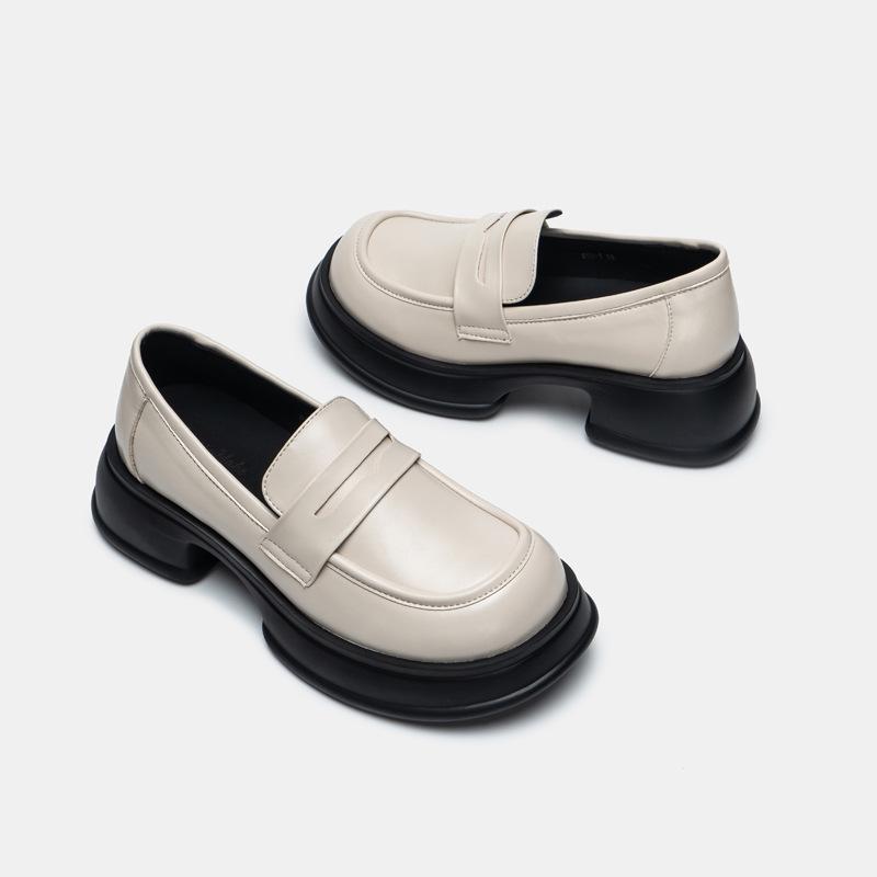 Leather Waterproof Platform Loafers Women's New Single Shoes Round Toe Muffin Thick Bottom Small Leather Shoes Fashion Women's Single Shoes Women