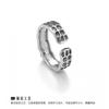 Adjustable Open Ring Men Women Vintage Feather Design Sterling Hammered Texture Geometric Band