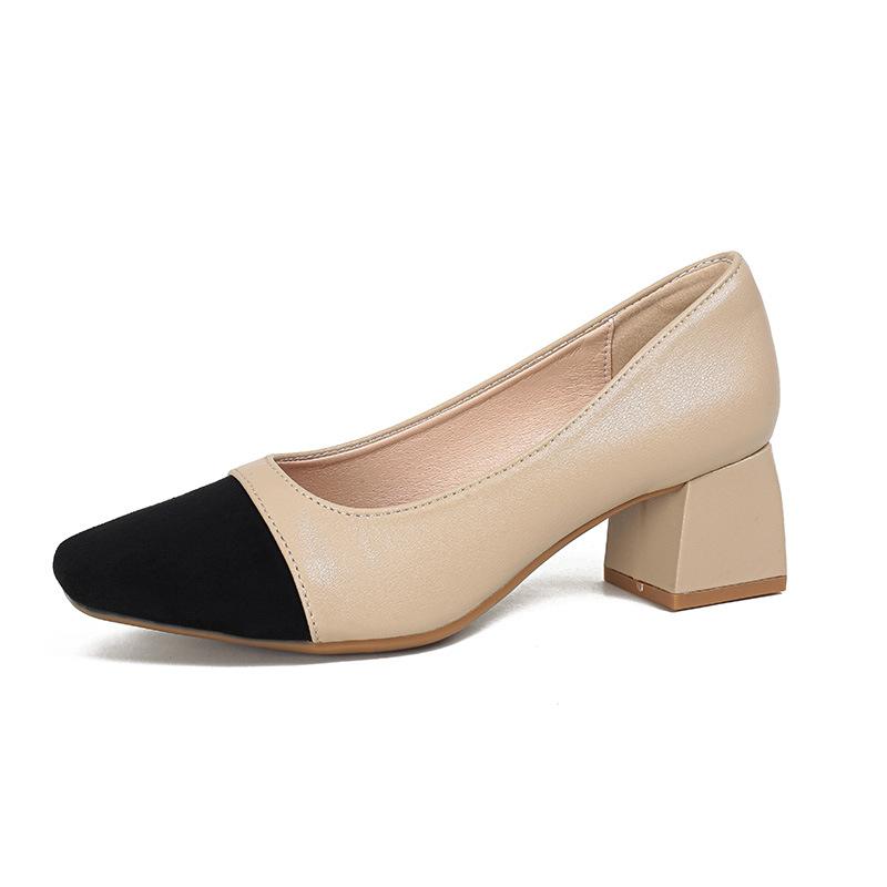 Fashion Square Toe Mixed color high heels shoes woman  designer soft leather pumps thick heel OL tacones female chunky work shoes