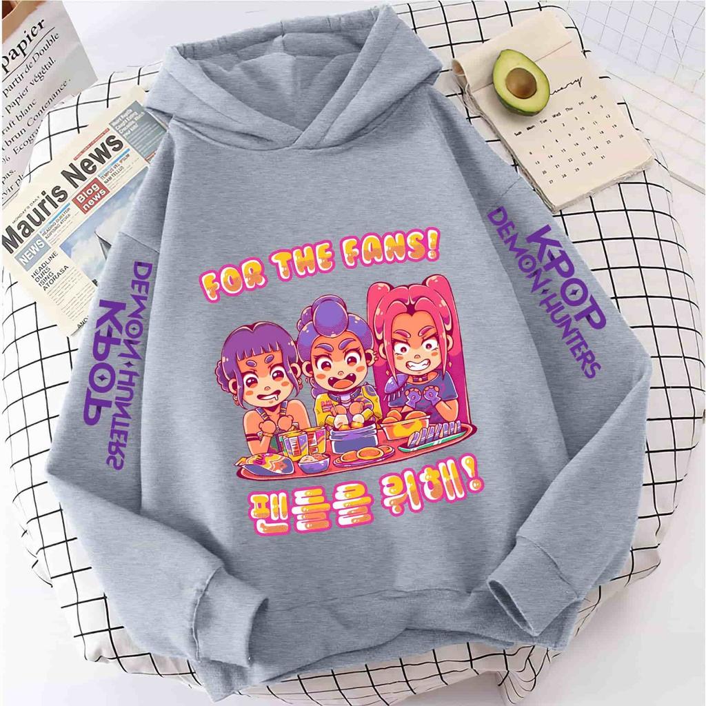 New KPop Demon Hunter Cartoon Girls Hoodies Children's Korean Wave Print Fashion Casual Tops Casual Girls Clothing Warm