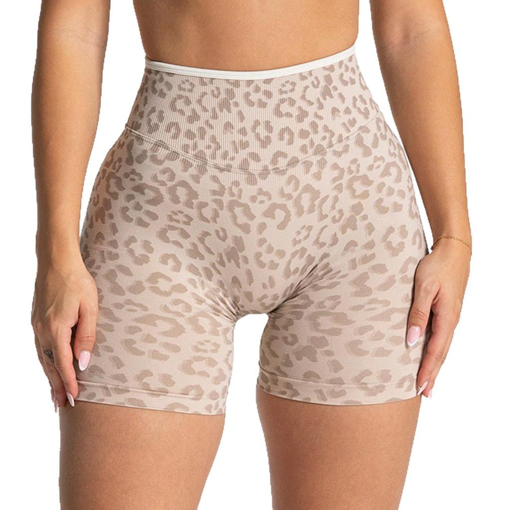 Leopard Print High-Waisted Seamless Yoga Shorts - Women's Fitness & Tummy Control Running Shorts
