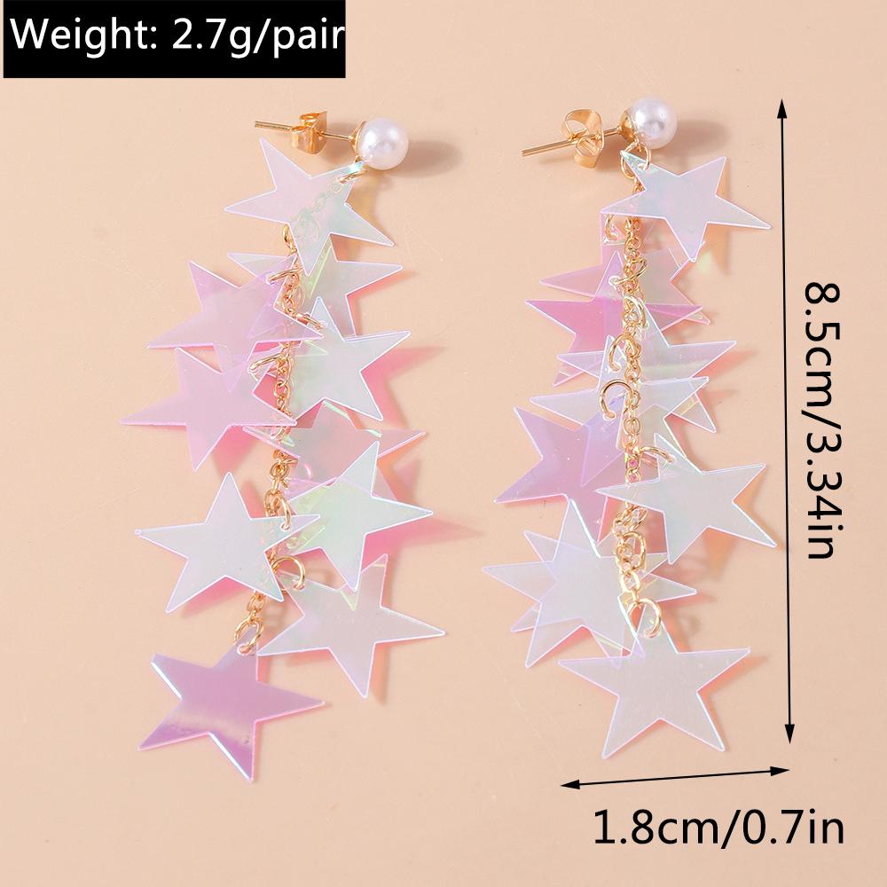 Exquisite Shiny Star Tassel Earrings for Women Girls Dangle Earrings Party Holiday Jewelry Gifts