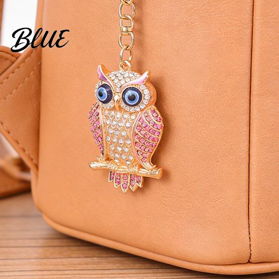 Decorative Owl Keychain Pendant 3D Cartoon Design Sparkling Rhinestones Inlaid