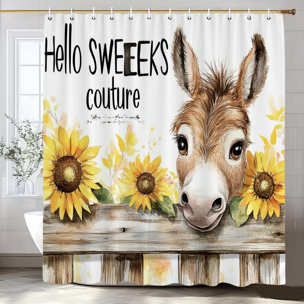 Lovely Farm Donkey Sunflower Shower Curtain Printed Fabric Bathroom Decorative Shower Curtain Home Curtain With Hooks