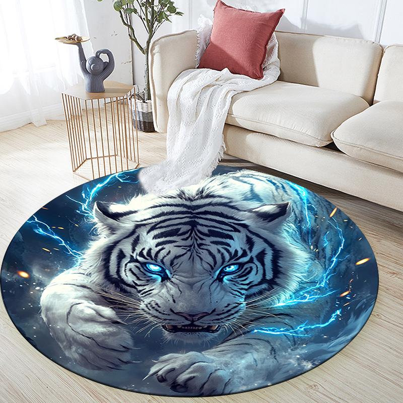 Electric Tiger Round Area Rug,Carpet Rug for Living Room Bedroom Sofa Playroom Decor,Non-slip Floor Mat