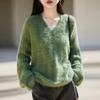 2026 V-neck Brushed Yarn Cashmere Women's Sweater Coat with Fur Trim