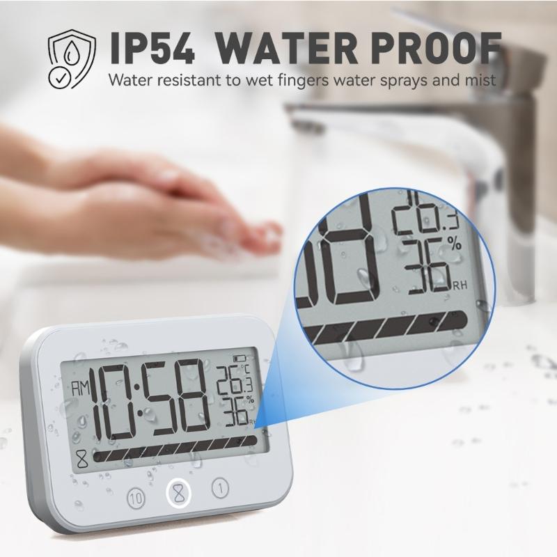 Countdown Timer Shower Clock Bathroom Clocks With Temperature Readout And Waterproof Feature For Family Showers