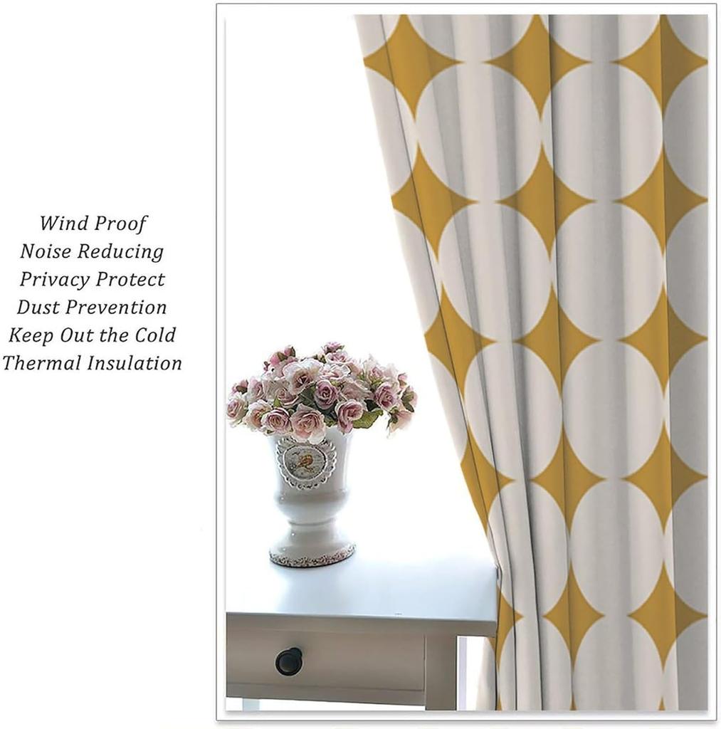 Mid-Century Vorhang, Gelb Vintage Abstrakt Boho Fensterdekoration Moderne Geometrische Kreise Kreisförmig Klassisch Retro 50er Jahre Bauernhaus