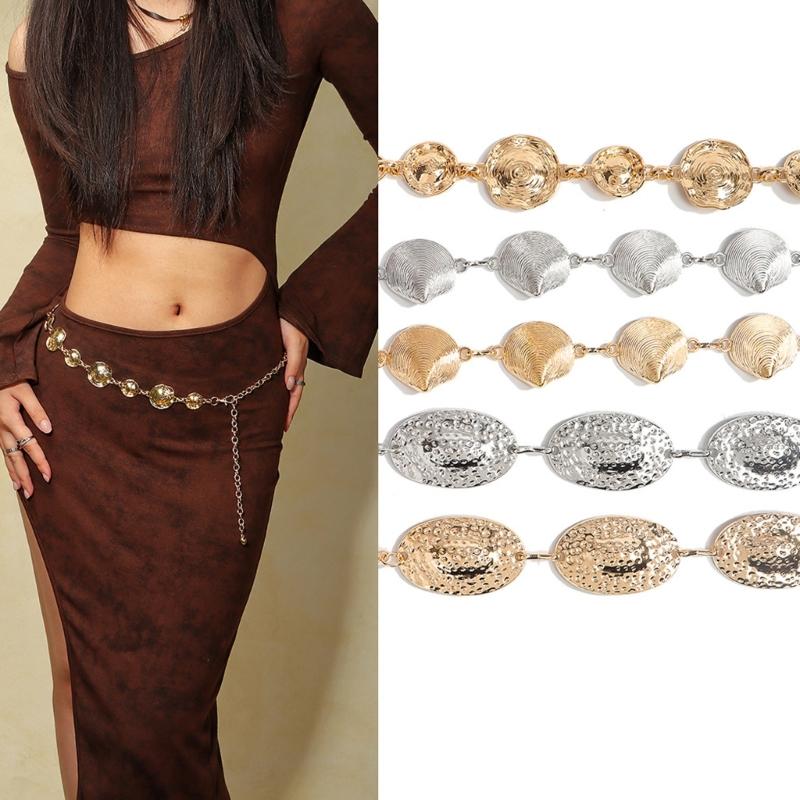 Geometric Sea Shell Design Waist Chain Adjustable Length Chain Belt For Women Teens Dress Pants Fashion Accessories