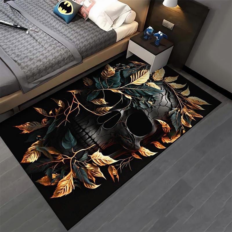 "Dark Skull with Golden Leaves Design Carpet for Home Decor" Suitable for use as an anti-slip for living room bedroom sofas