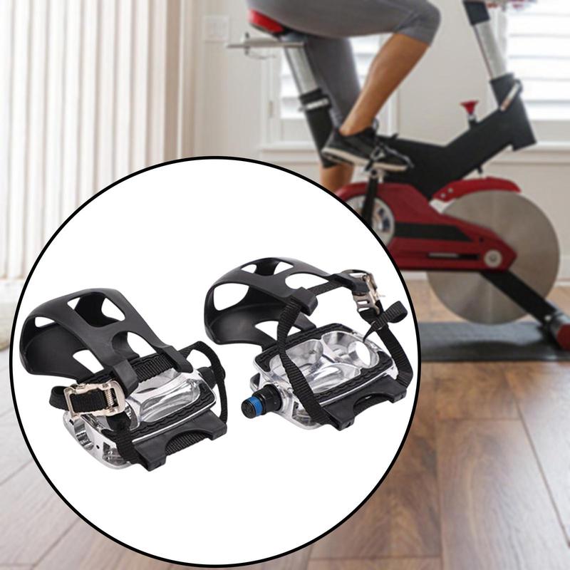 Exercise Bike Pedals 1/2” Thread Professional Non Slip Lightweight with Straps