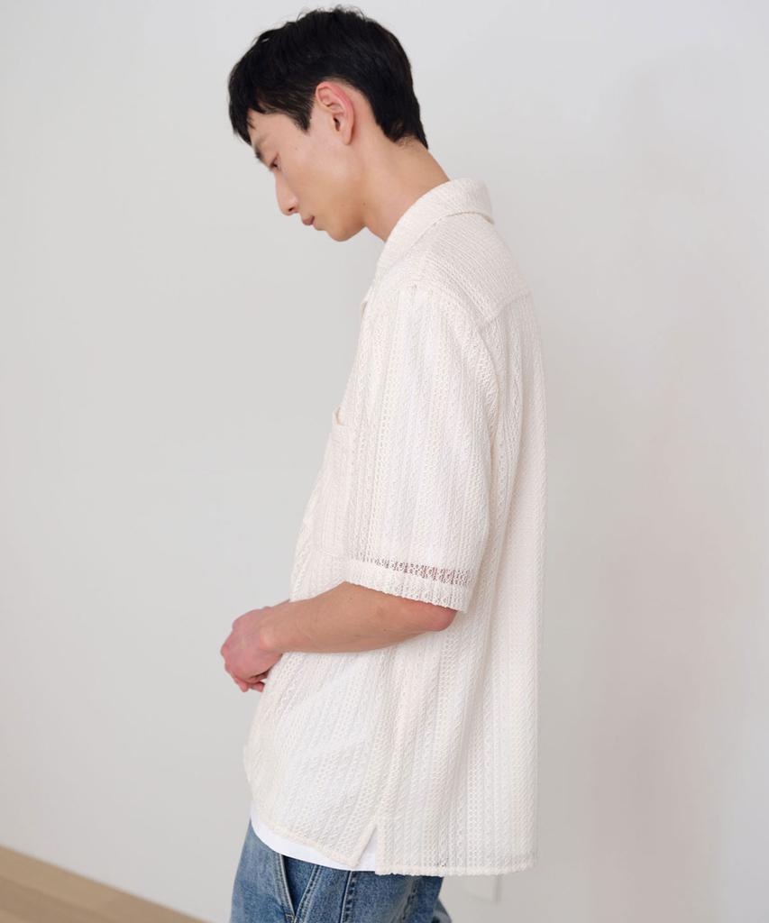 SIECLE Open Collar Crochet Half Shirt (Ivory)