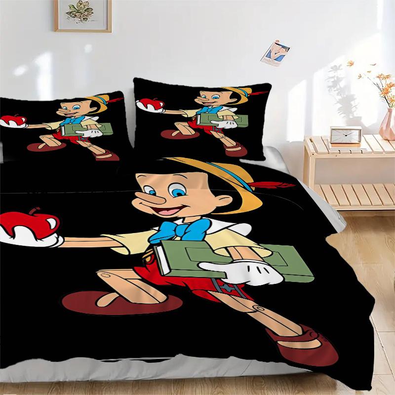 3pcs Apple Pinocchio Design Cartoon Printed Quilt Set - Soft and Comfortable Quilt Cover for Bedroom, Guest Room and Dormitory Decorative Bedding