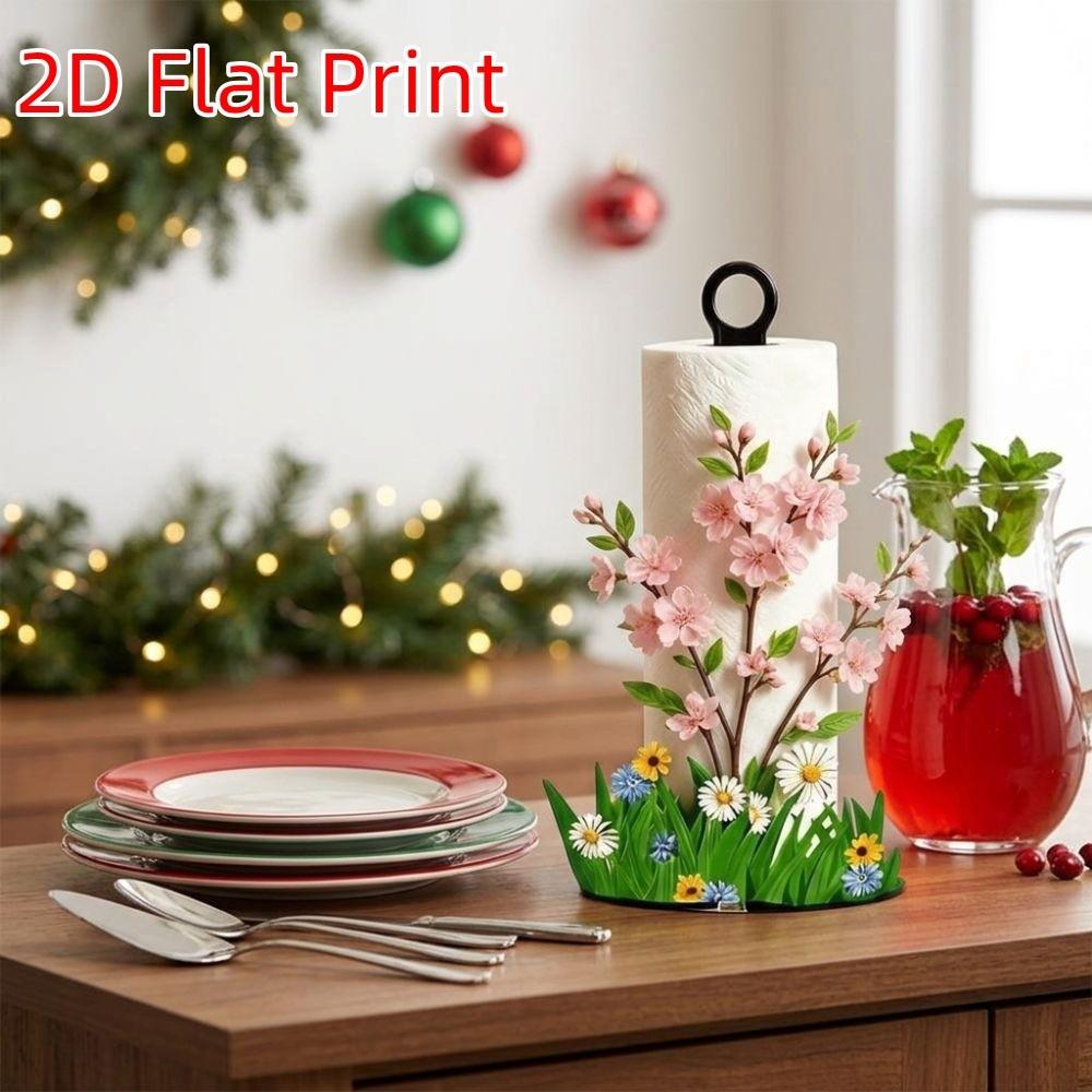 Acrylic Wood Base Christmas Paper Towel Holder Santa Claus Floral Towel Stand Christmas Home Decor