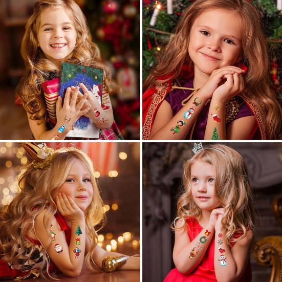 10 bucăți autocolante pentru tatuaj de Crăciun Desene animat minunat Moș Crăciun Om de zăpadă Elk Urs Autocolante pentru brad de Crăciun Copii