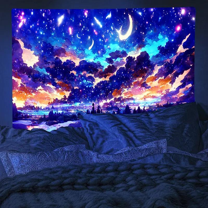 Ultraviolet Milky Way Galaxy Luminous Tapestry, Indoor Mood Create Atmosphere, Psychedelic Luminous Art, Bedroom Decoration