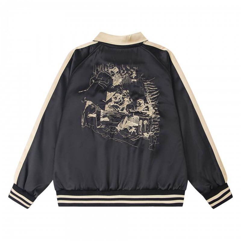 Unisex Oversized Patchwork Hoodless Bomber Jacket Cotton-Lined Casual Streetwear Outerwear Fall