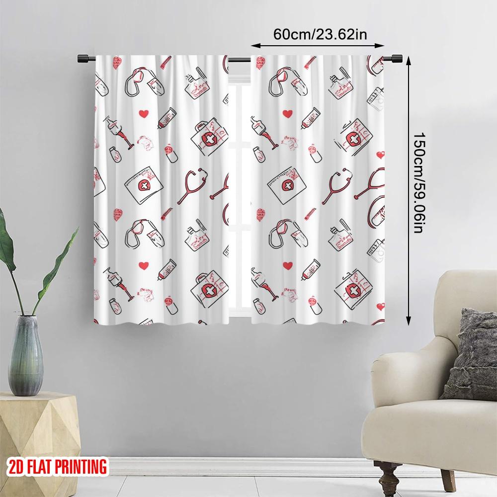 2pcs,2D plane printing Print Curtains Hospital Medical Polyester (without rod) Home Decor Perfect for Room, Kitchen, Study,