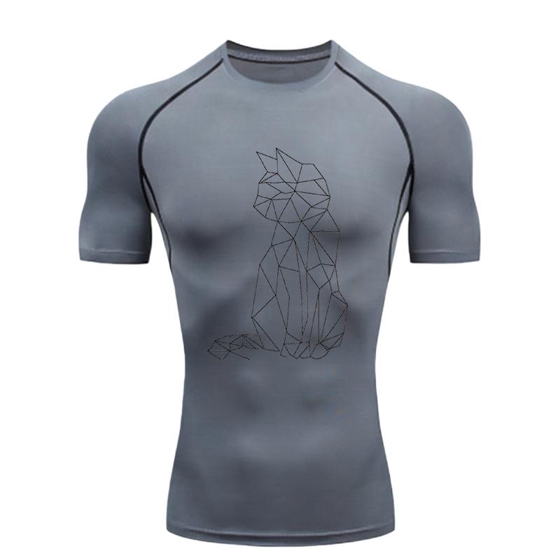 Polygon Cat  Men's Sports T-Shirt Training Fitness Compression Workout T-Shirt Rashgard Tops Tee Short Sleeve T-Shirt Men