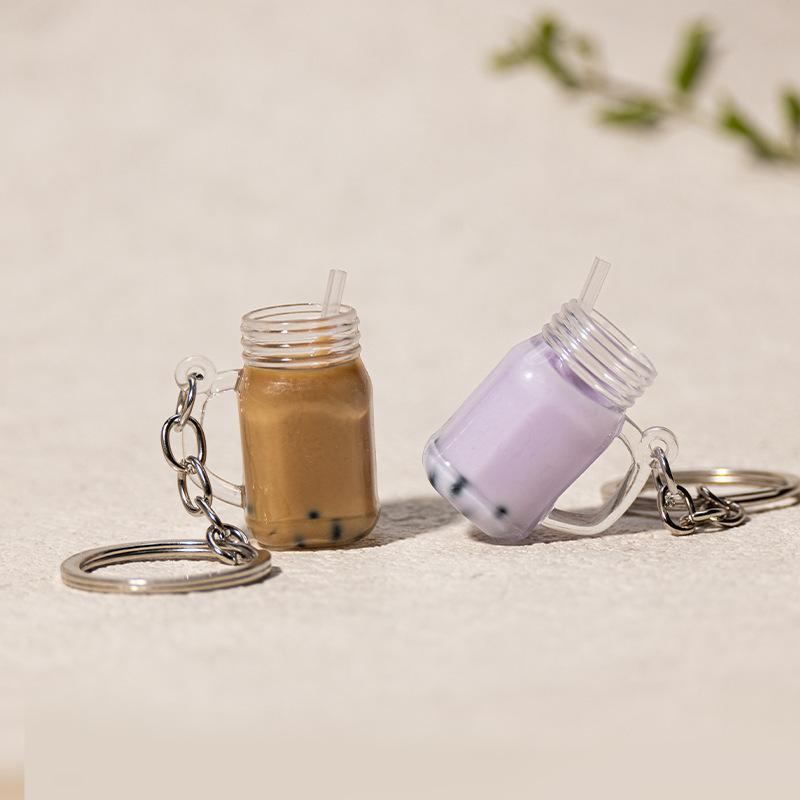Simulation Milk Tea Cup Keychain Creative Bag Pendant Small Gift for Tea Shops Couple Family Keychain Pendant