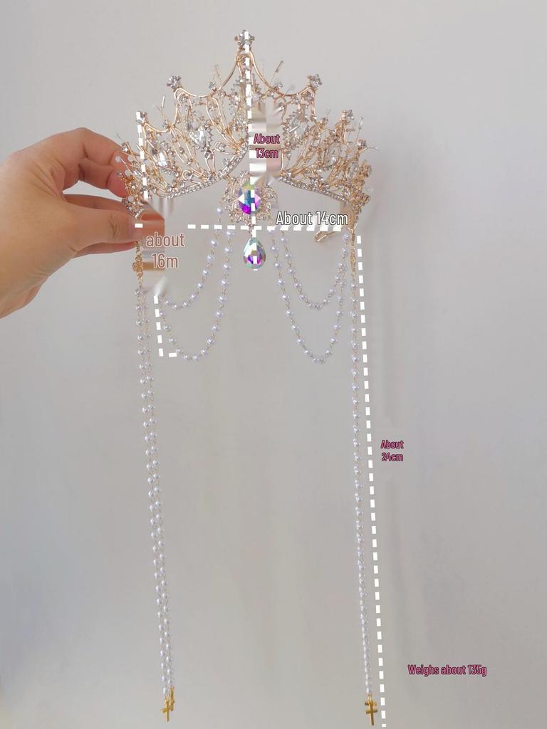 Exotic Princess Palace-Style Gold Crown with Tassels and Forehead Chain for Travel Photography